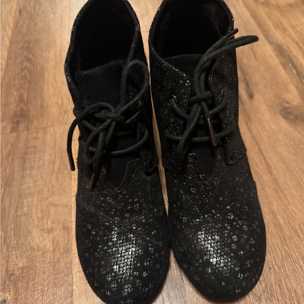 Black Suede Toms Wedges (Gently Used)